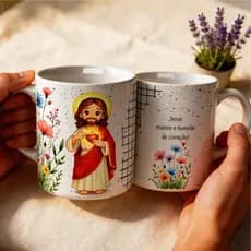 Caneca Premium Super Branca Personalizada Tema Santos Catolicos   325ml