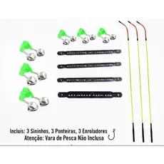 Kit Pesca 3 Ponteiras Inteligentes + 3 Sininhos Duplos + 3 Enroladores de Linha - Ideal para Pesca Noturna