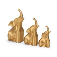 Elefante Decorativo Dourado Premium Desing Moderno e Exclusivo Kit com 3