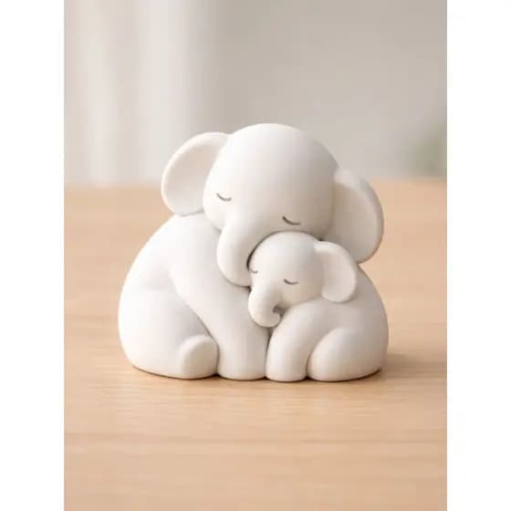 Escultura Elefante Mãe e Filhote Branca Decoração Minimalista Moderna Sala Quarto Presente
