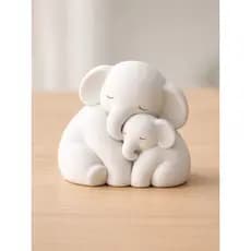 Escultura Elefante Mãe e Filhote Branca Decoração Minimalista Moderna Sala Quarto Presente
