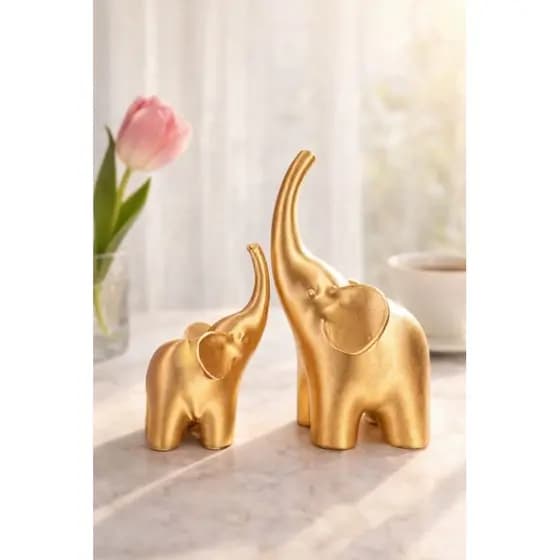 Kit 2 Elefantes Decorativos Dourado Luxo Presente Dia das Mães Sala Elegante
