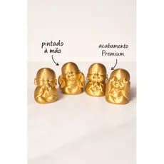 Buda 4 Peças Dourado Decorativo – Monges Não Vejo Não Ouço Não Falo Luxo Decoração Zen Sala Escritório