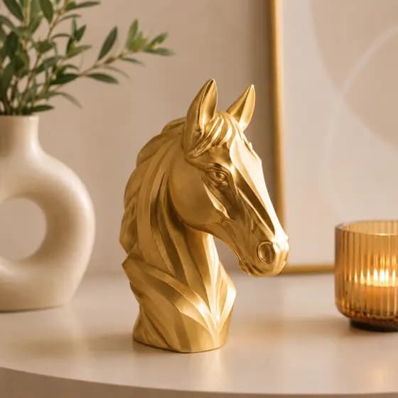 Escultura Cavalo Dourado Decorativo Luxo Moderna Minimalista Estátua Sala Escritório