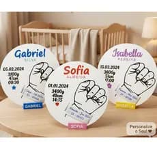 Suporte Pulseira Maternidade Placa Personalizada Dados do Nascimento