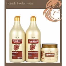 Kit de Tratamento Capilar de Mandioca Shampoo Condicionador 1Litro e Máscara 500g