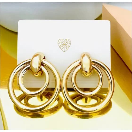Brinco Argola Dupla Dourado Coleção Festa