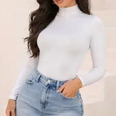Body Feminino Collant Manga Longa Gola Alta Tecido Suplex Tendência Moda Gringa