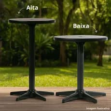 Mesa Redonda Bistrô de Plástico Preta Branca para Área Gourmet Piscina Sol Praia Bar Lanchonete
