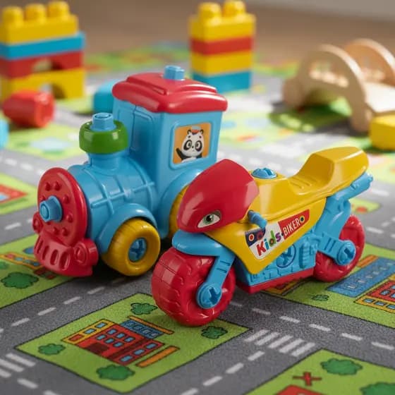 Kit Moto e Trem Infantil Multicolorido Brinquedo Educativo Coordenação Motora INMETRO