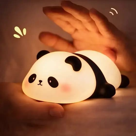 Luminária LED Panda Silicone Luz Noturna Infantil Toque 5 Cores USB Decorativa