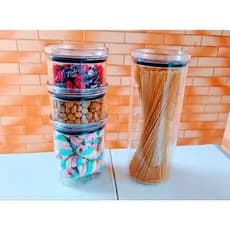 Porta mantimentos e espaguete  redondo para cozinha Kit com 4 Potes Herméticos