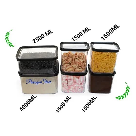 Kit Conjunto cozinha com  6 Potes Herméticos para mantimentos  Preto