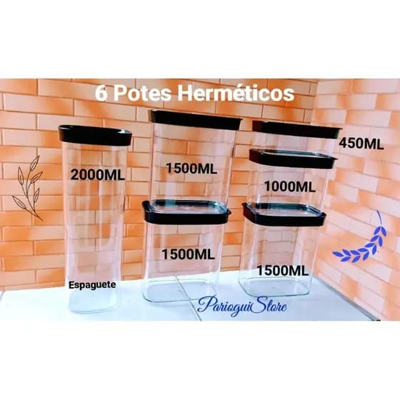 Porta Mantimentos Conjunto 6 Potes Herméticos em Acrílico C.A