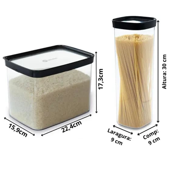 Kit de 2 Potes Herméticos para Arroz e Macarrão Espaguete - 4000ml e 2000ml