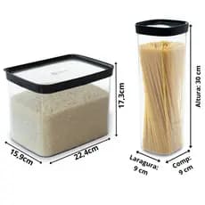 Kit de 2 Potes Herméticos para Arroz e Macarrão Espaguete - 4000ml e 2000ml