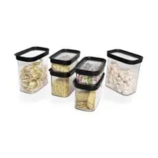 Conjunto de porta mantimentos para cozinha Kit com 6  potes herméticos, tampas pretas