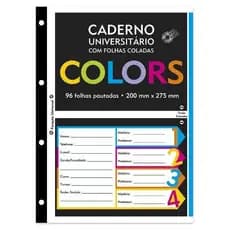 Caderno Universitário 96 Folhas Pautado 4 Furos Compatível com Fichário Universitário Grande