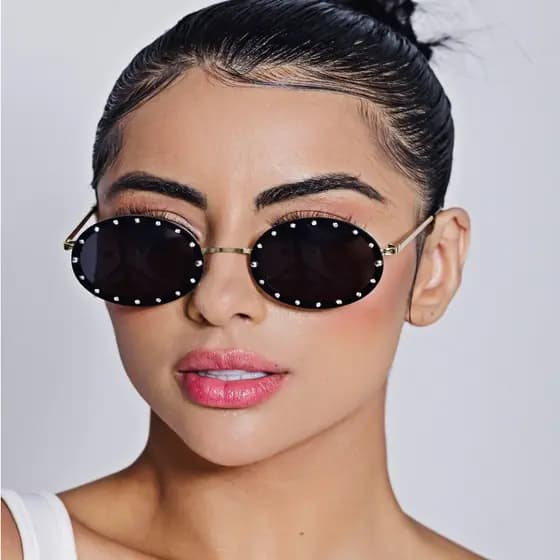 Óculos De Sol feminino Redondo Clássico Com Strass Cristal