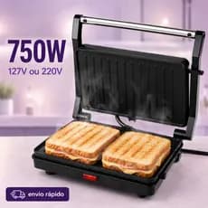 SANDUICHEIRA GRILL ELÉTRICA 2 EM 1 MULTIUSO INOX PRETA KAZA+