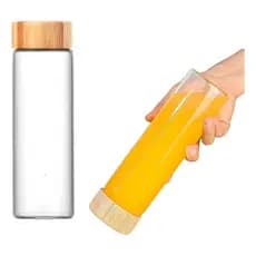 GARRAFA SQUEEZE DE VIDRO ÁGUA CHÁ SUCO 600ML TAMPA DE BAMBU