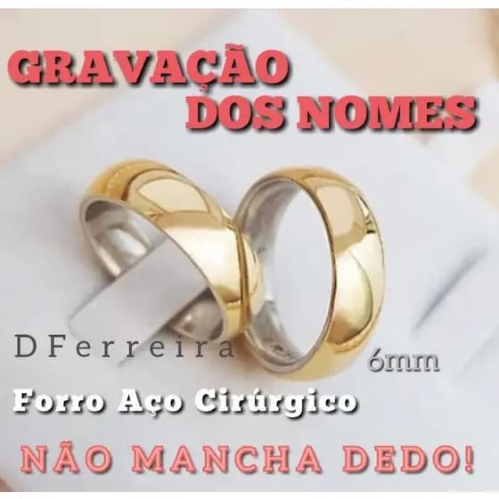 ALIANÇAS MOEDAS (par) 6mm FORRO AÇO CIRÚRGICO