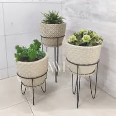 Kit 3 Vasos Planta Flor Diamante P em Polietileno 3D Jardim Moderno Suculentas com Suporte em Metal