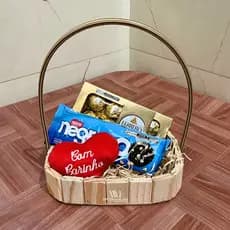 Kit 10 Cesta Fraldeira Madeira 23x16cm Alça Fibra Premium Cesta Páscoa Presente Natal Cesta Cosméticos