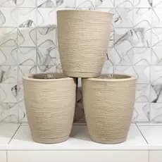 Kit 3 Vasos Plantas Decorativos em Polietileno Coluna Bojo Escovado Nº1 (28x25) Casa Jardim Sala