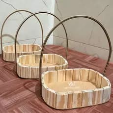 Kit 20 Cesta de Madeira Pinus Oval com Alça Pascoa Presente Natal Cosméticos Tam G 23x16cm