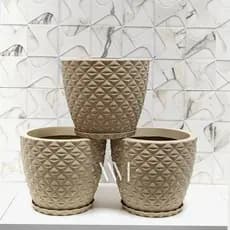 Kit 3 Vasos Nº1 Polietileno Decorativos (19x23) Flor ou Plantas Cone Redondo Diamante 3D com Pratos