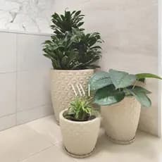 Kit 3 Vasos  Decorativos Planta ou Flor Polietileno Cone Redondo Diamante 3D Nº1 Nº2 Nº3 com Pratos