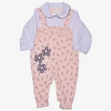 Macacão Bebê Longo Estampado Florzinhas Babado Creme Claro