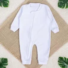Macacão Para Bebê De Zíper Longo Suedine Branco