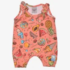 Macacão Curto Em Malha Para Bebê Estampado Laranja