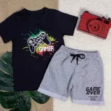 Conjunto Curto Camiseta E Bermuda Estampa Gamer Preto