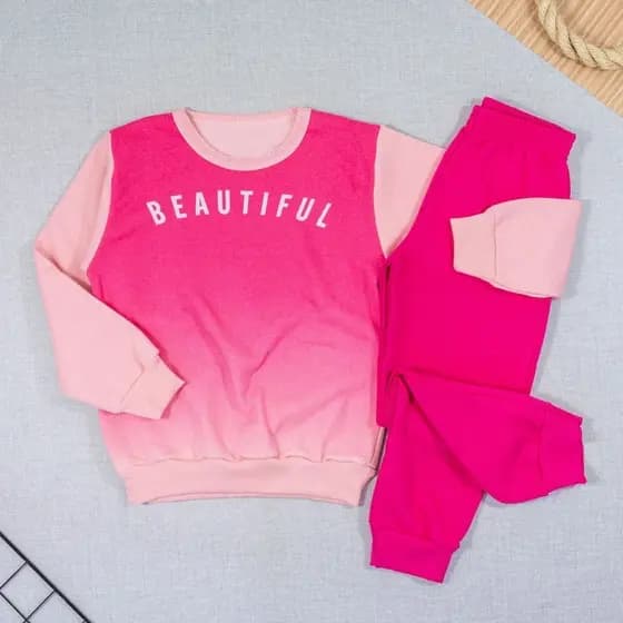 Conjunto De Moletom 4 Ao 8 Degradê Beautiful Rosa