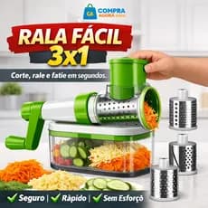 Ralador Multifuncional 3 em 1 Rala Fácil Cortador e Fatiador de Legumes Queijo com Manivela
