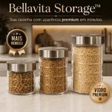 Kit 3 Potes Herméticos Vidro Tampa Inox Bellavita Storage Premium