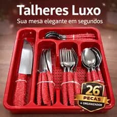 Talheres Luxo 26 Peças Granito Vermelho™ – Sua Cozinha Organizada e Elegante Sem Esforço