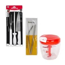 Kit Churrasco C/ Faca, Garfo E Chaira + Canudos + Triturador