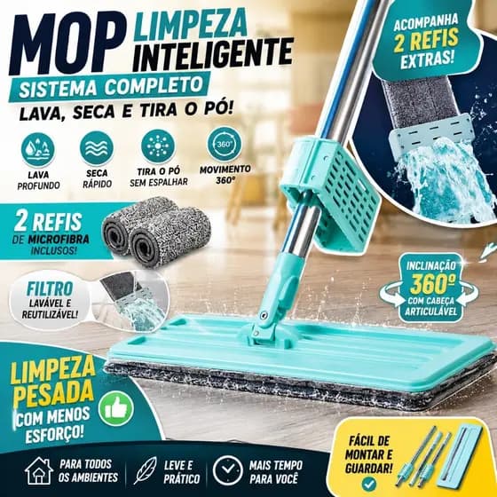 Esfregão Rodo Mop Flat Limpeza Piso 360 S/ Balde + 1 Refil Rdmg-001 Snel Home