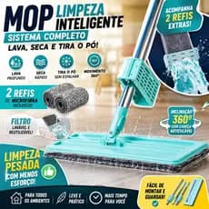 Esfregão Rodo Mop Flat Limpeza Piso 360 S/ Balde + 1 Refil Rdmg-001 Snel Home