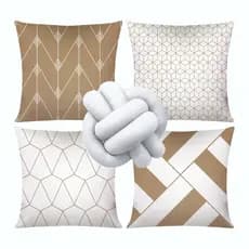 Kit c/ 04 Capas de Almofada Modernas Decorativas 45x45 + 1 Almofada de Nó - Geométrica Nude