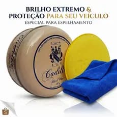 Kit Cera Cadillac Hard Wax 150g Carnaúba Automotiva + Pano Microfibra + Aplicador de Espuma Brilho Extremo Espelhamento