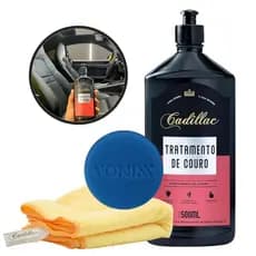 KIT TRATAMENTO DE COURO CADILLAC 500ml + APLICADOR VONIXX + PANO CADILLAC HIDRATANTE DE COURO