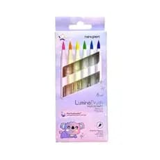 Kit 6 Caneta Brush Com Cheiro Lumina Neon Pastel Perfumada Newpen