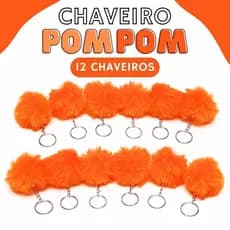 Chaveiro Pompom Pelúcia Laranja Neon 50mm - C/ 12 Unidades - BRX