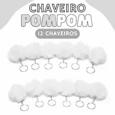 Chaveiro Pompom Pelúcia Branco 70mm - C/ 12 Unidades - BRX