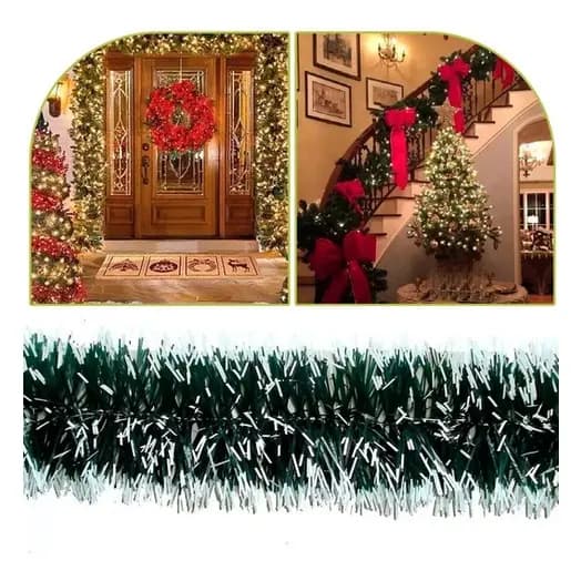 Festão De Natal Verde Nevado Decoração Arvore De Natal Fosco 9cm x 2m